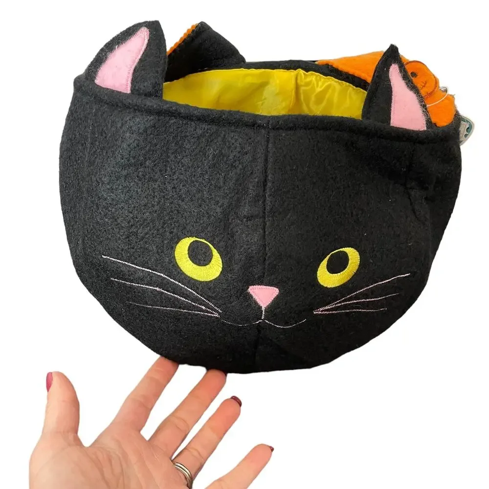 Vintage Target Halloween Black Cat Trick Treat Bucket Soft Cloth Felt Pail TAGS